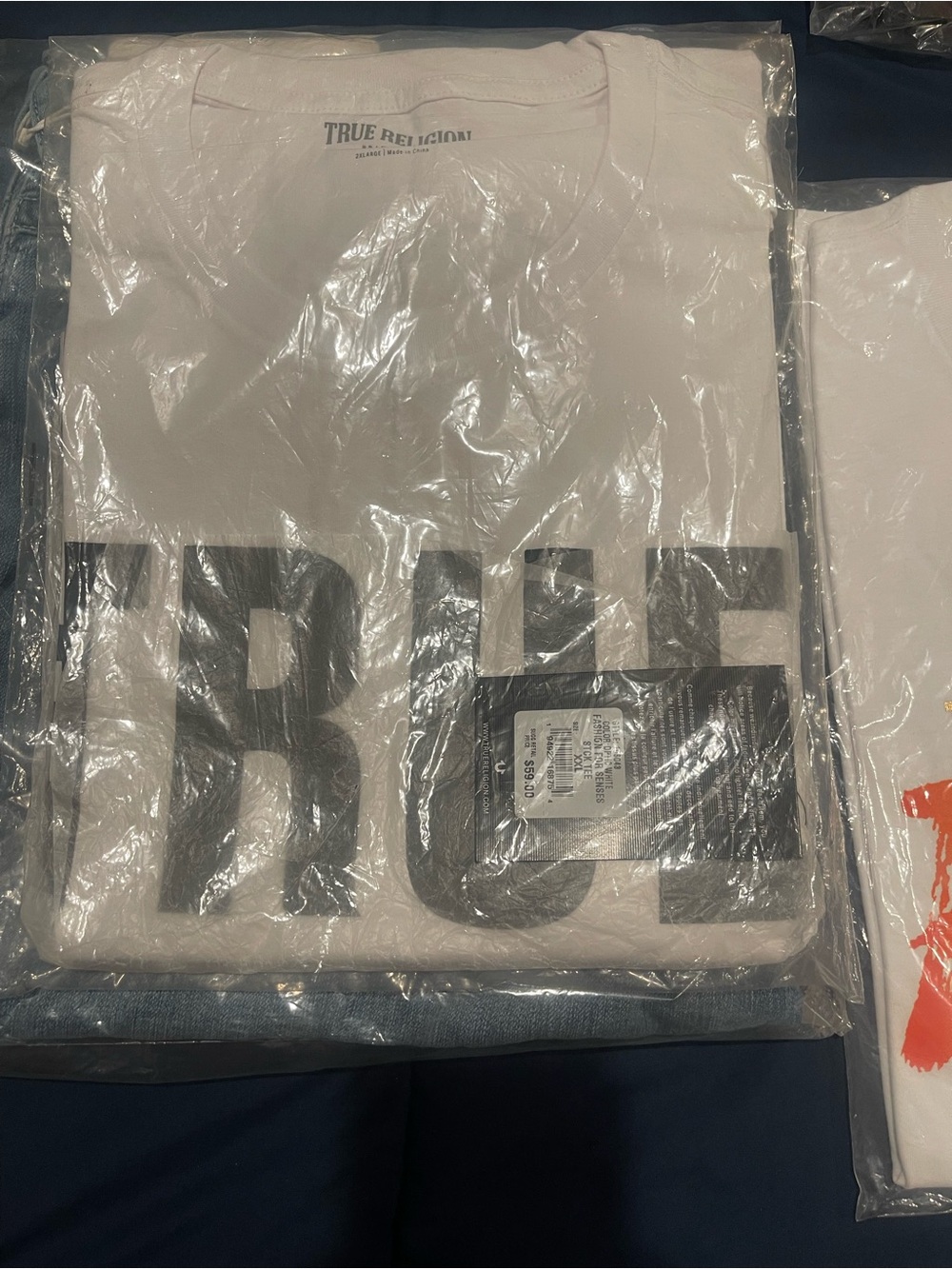 True Religion White Tee with Large Gray Block Logo